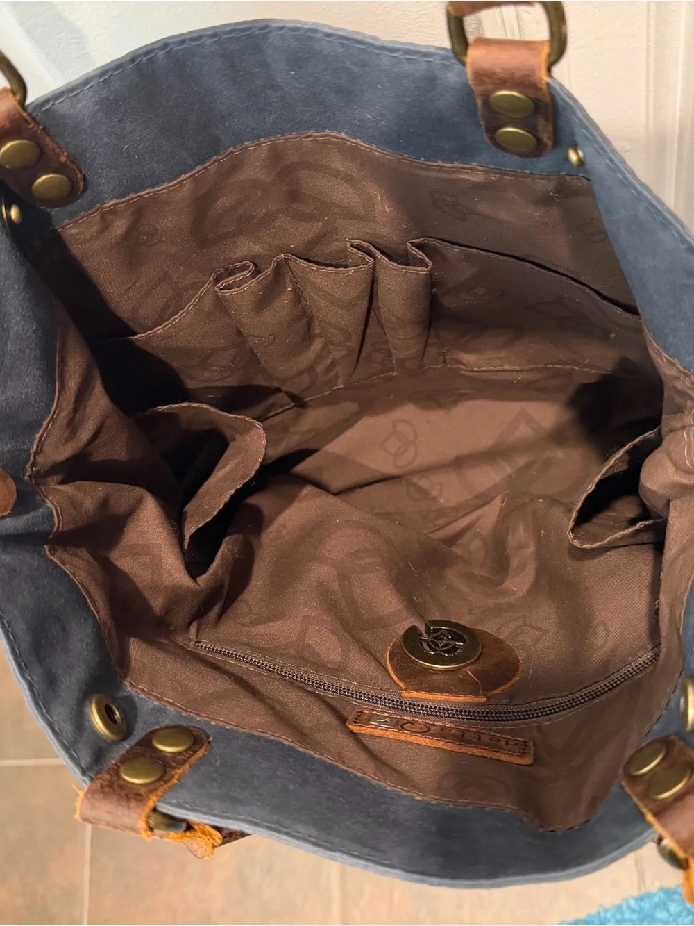 Della Q Makers Canvas Tote in Navy with Brown Leather Trim - Picture 4 of 4